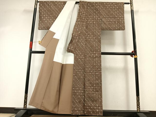 平和屋着物●上質な紬　絞り　斜縞　正絹　逸品　AABI9296fy