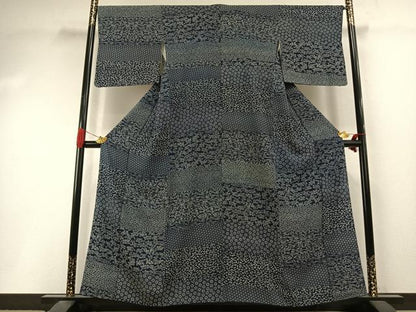 平和屋着物●上質な小紋　藍香房　本藍　横段花文　正絹　逸品　AABI9298fy