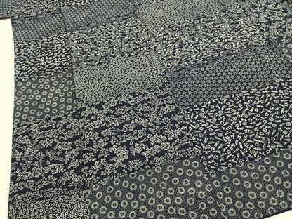 平和屋着物●上質な小紋　藍香房　本藍　横段花文　正絹　逸品　AABI9298fy
