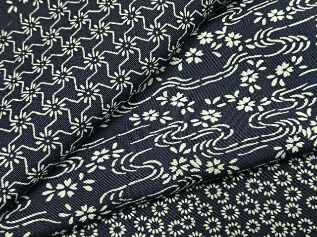 平和屋着物●上質な小紋　藍香房　本藍　横段花文　正絹　逸品　AABI9298fy