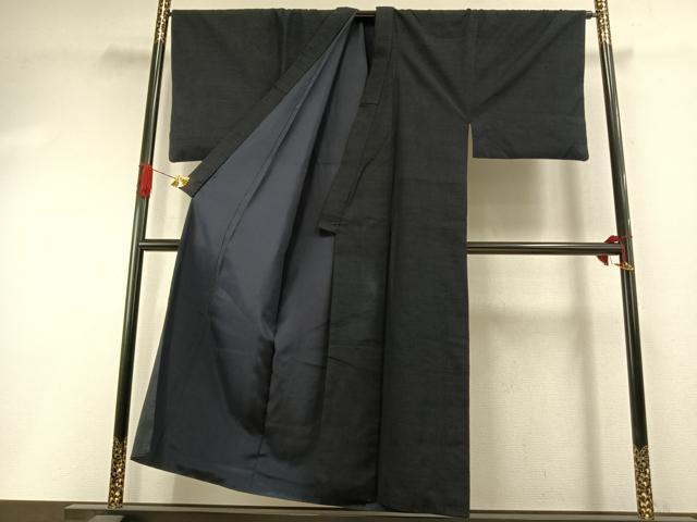 平和屋着物●男性　紬　色無地　藍鉄色　正絹　逸品　AABI9299fy