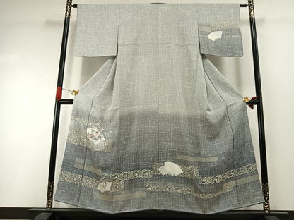 平和屋着物●訪問着　刺繍　地紙花文　暈し染め　金銀彩　正絹　逸品　未使用　AABI9300fy