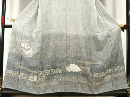 平和屋着物●訪問着　刺繍　地紙花文　暈し染め　金銀彩　正絹　逸品　未使用　AABI9300fy