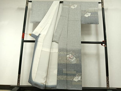 平和屋着物●訪問着　刺繍　地紙花文　暈し染め　金銀彩　正絹　逸品　未使用　AABI9300fy