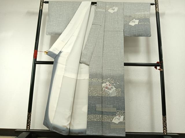 平和屋着物●訪問着　刺繍　地紙花文　暈し染め　金銀彩　正絹　逸品　未使用　AABI9300fy