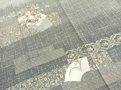 平和屋着物●訪問着　刺繍　地紙花文　暈し染め　金銀彩　正絹　逸品　未使用　AABI9300fy