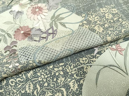平和屋着物●訪問着　刺繍　地紙花文　暈し染め　金銀彩　正絹　逸品　未使用　AABI9300fy