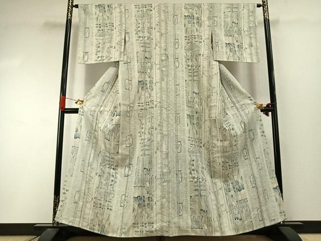 平和屋着物●上質な紬　古代エジプト文様　正絹　逸品　未使用　AABI9304fy