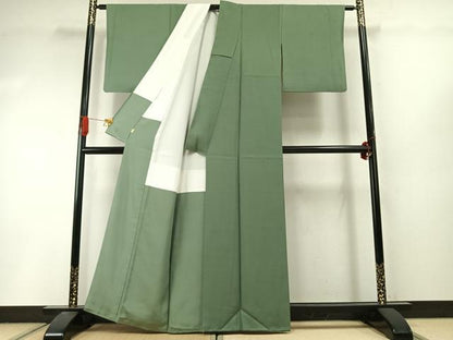 平和屋着物●上質な色無地　草花地紋　柳染色　正絹　逸品　AABI9309fy