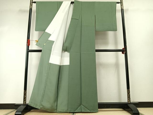 平和屋着物●上質な色無地　草花地紋　柳染色　正絹　逸品　AABI9309fy