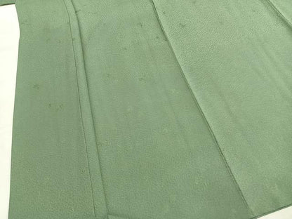 平和屋着物●上質な色無地　草花地紋　柳染色　正絹　逸品　AABI9309fy