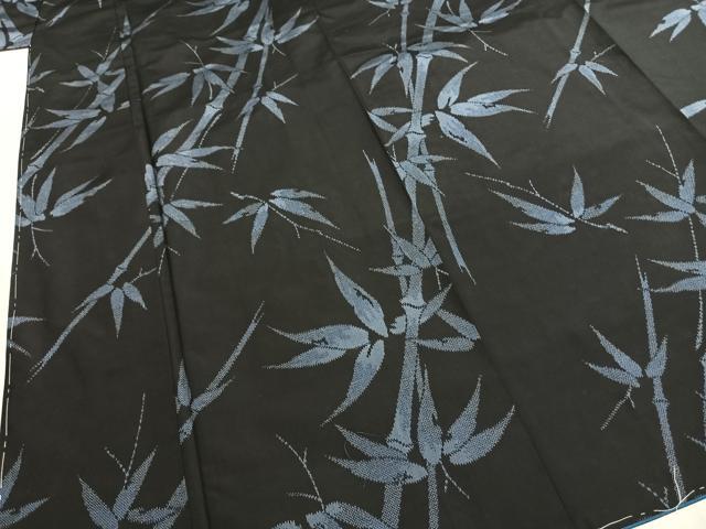平和屋着物●上質な紬　笹竹文　黒地　ロング丈　正絹　逸品　未使用　AABI9311fy