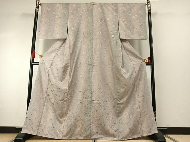 平和屋着物●上質な紬　舞桜文　墨流し文様　正絹　逸品　AABI9314fy