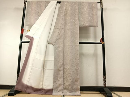 平和屋着物●上質な紬　舞桜文　墨流し文様　正絹　逸品　AABI9314fy