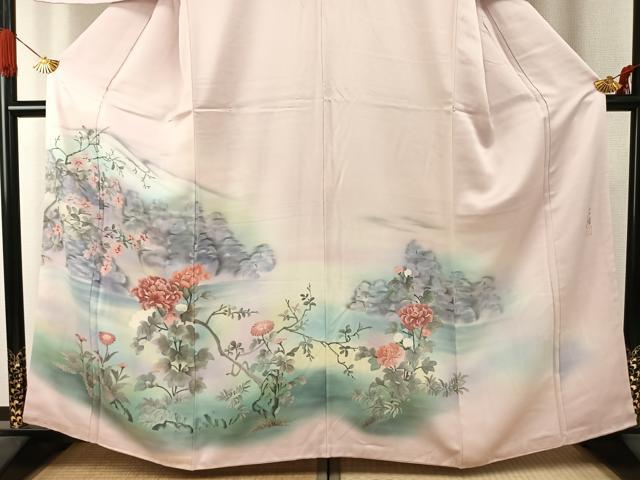 平和屋着物●訪問着　作家物　手描き　枝花文　暈し染め　正絹　逸品　AABI9318fy