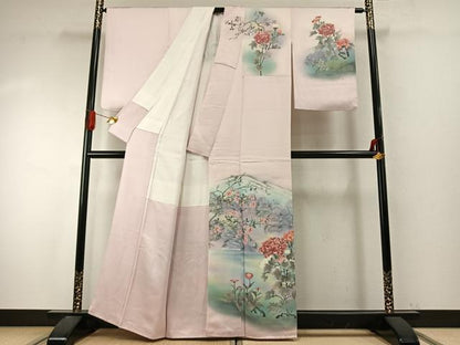 平和屋着物●訪問着　作家物　手描き　枝花文　暈し染め　正絹　逸品　AABI9318fy