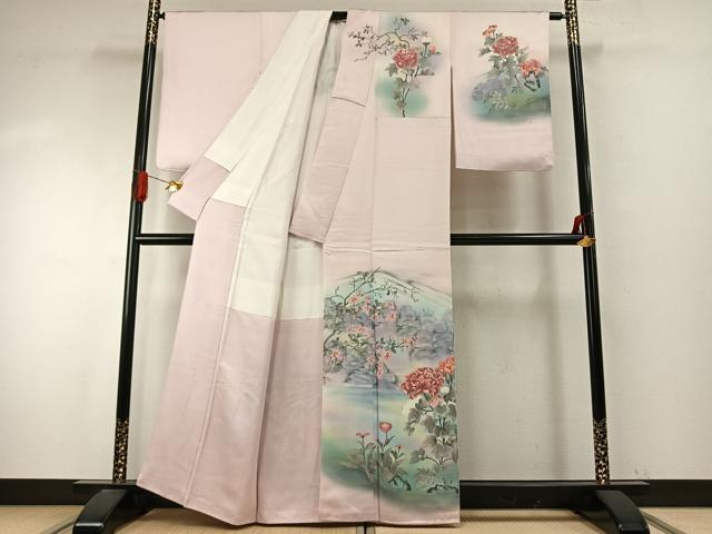 平和屋着物●訪問着　作家物　手描き　枝花文　暈し染め　正絹　逸品　AABI9318fy