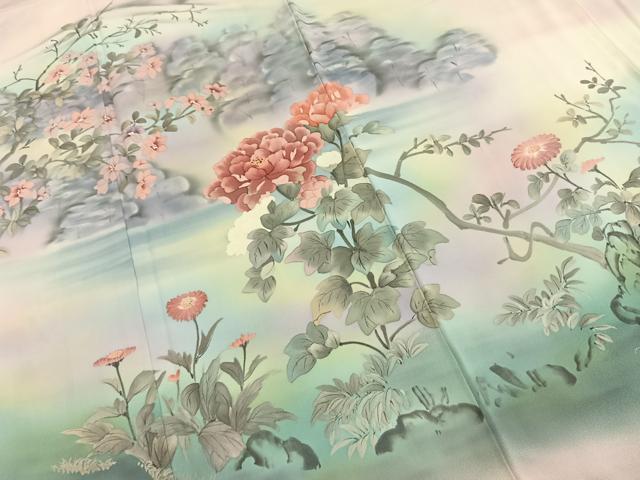平和屋着物●訪問着　作家物　手描き　枝花文　暈し染め　正絹　逸品　AABI9318fy