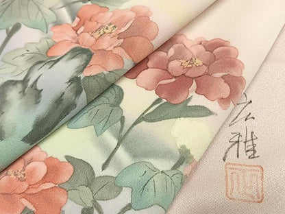平和屋着物●訪問着　作家物　手描き　枝花文　暈し染め　正絹　逸品　AABI9318fy