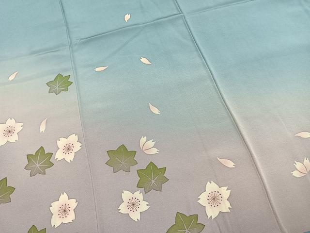 平和屋着物●ろう彩工芸　奥村一心　訪問着　舞桜文　暈し染め　正絹　逸品　AABI9319fy