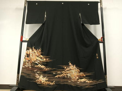 平和屋着物●金彩友禅　卓越技能者・名工・和田光正　黒留袖　松竹梅　御所車花文　金銀彩　正絹　逸品　AABI9320fy