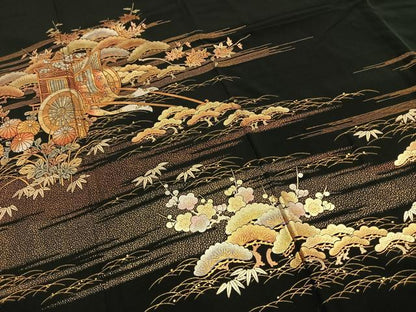 平和屋着物●金彩友禅　卓越技能者・名工・和田光正　黒留袖　松竹梅　御所車花文　金銀彩　正絹　逸品　AABI9320fy