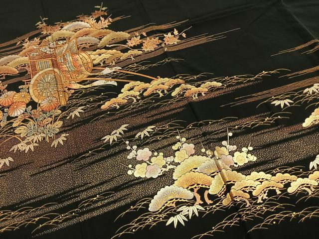 平和屋着物●金彩友禅　卓越技能者・名工・和田光正　黒留袖　松竹梅　御所車花文　金銀彩　正絹　逸品　AABI9320fy