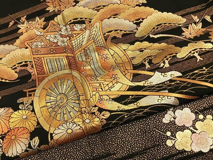 平和屋着物●金彩友禅　卓越技能者・名工・和田光正　黒留袖　松竹梅　御所車花文　金銀彩　正絹　逸品　AABI9320fy