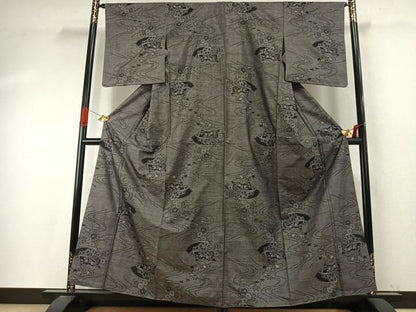 平和屋着物●本場大島紬　カタス9マルキ　地紙花文　正絹　逸品　AABI9323fy