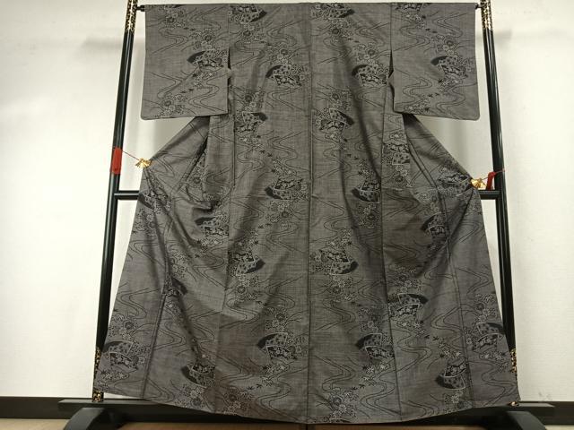 平和屋着物●本場大島紬　カタス9マルキ　地紙花文　正絹　逸品　AABI9323fy
