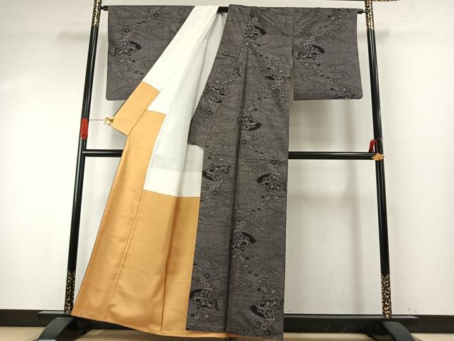 平和屋着物●本場大島紬　カタス9マルキ　地紙花文　正絹　逸品　AABI9323fy
