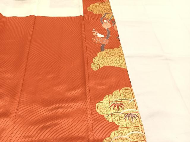 平和屋着物●豪華振袖・長襦袢(袷)セット　駒刺繍　枝花文　黒地　金彩　正絹　逸品　AABI9326fy