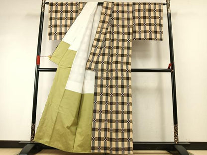 平和屋着物●上質な紬　格子　正絹　逸品　AABI9329fy