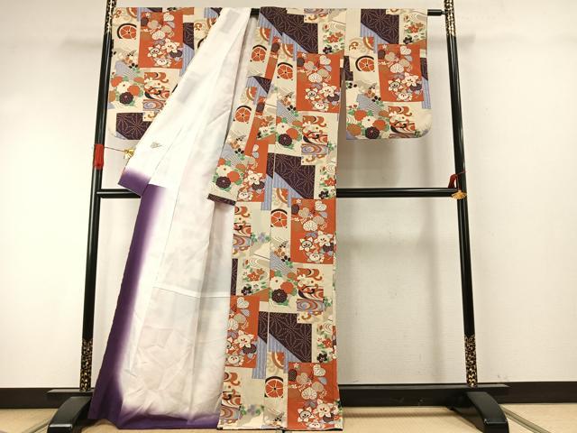 平和屋着物●撫松庵　小紋　色紙重ね花文　洗える着物　AABI9330fy