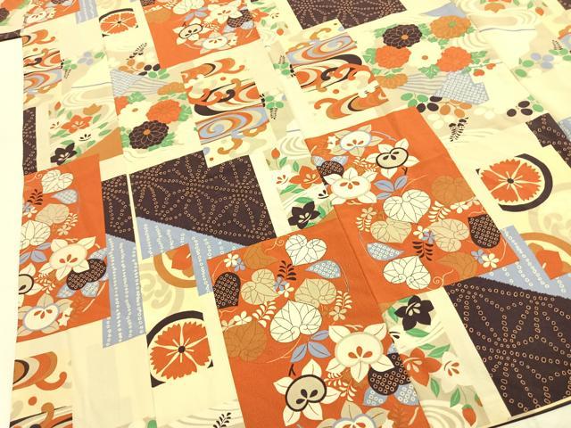 平和屋着物●撫松庵　小紋　色紙重ね花文　洗える着物　AABI9330fy