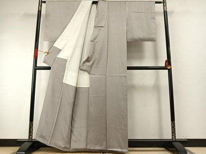 平和屋着物●上質な色無地　立波地紋　灰黄緑色　正絹　逸品　AABI9338fy