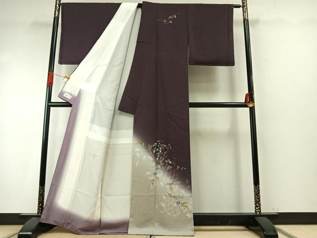 平和屋着物●和紙染染色作家・植村彩弘　訪問着　手描き　草花文　暈し染め　金彩　やまと誂製　正絹　逸品　未使用　AABI9340fy
