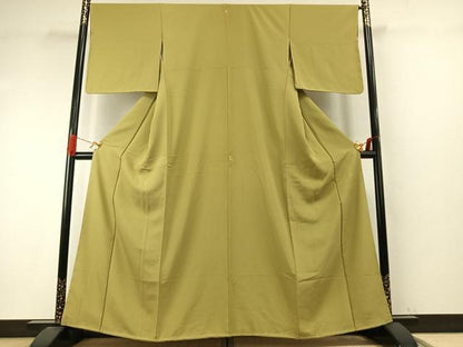 平和屋着物●上質な色無地　鬱金染　青朽葉色　正絹　逸品　未使用　AABI9342fy