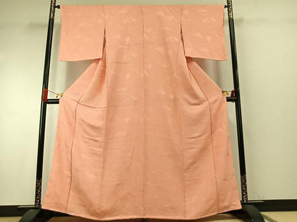 平和屋着物●上質な色無地　扇面地紋　赤香色　正絹　逸品　AABI9343fy