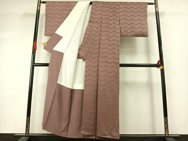平和屋着物●上質な色無地　立波地紋　鴇浅葱色　正絹　逸品　AABI9344fy
