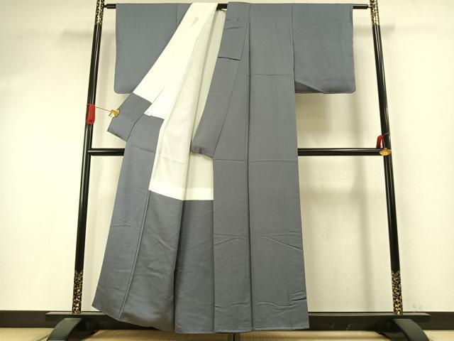 平和屋着物●上質な色無地　舞花地紋　藍鼠色　健勝苑扱い　正絹　逸品　未使用　AABI9346fy