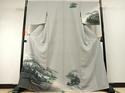 平和屋着物●訪問着　作家物　手描き　樹林文　暈し染め　正絹　逸品　未使用　AABI9347fy