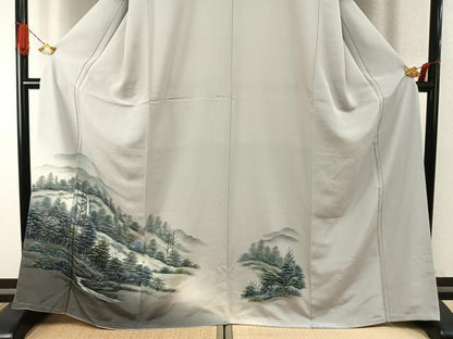 平和屋着物●訪問着　作家物　手描き　樹林文　暈し染め　正絹　逸品　未使用　AABI9347fy