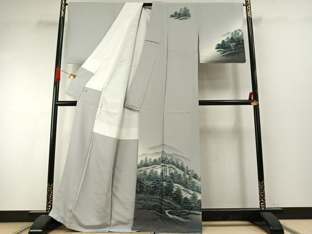 平和屋着物●訪問着　作家物　手描き　樹林文　暈し染め　正絹　逸品　未使用　AABI9347fy