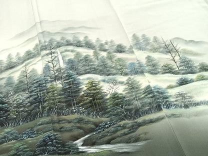 平和屋着物●訪問着　作家物　手描き　樹林文　暈し染め　正絹　逸品　未使用　AABI9347fy