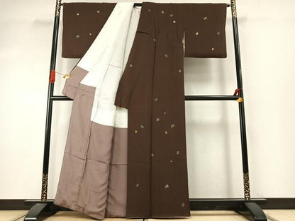 平和屋着物●上質な小紋　竹屋町刺繍　宝尽くし文様　金銀糸　鬼しぼ縮緬　正絹　逸品　AABI9348fy