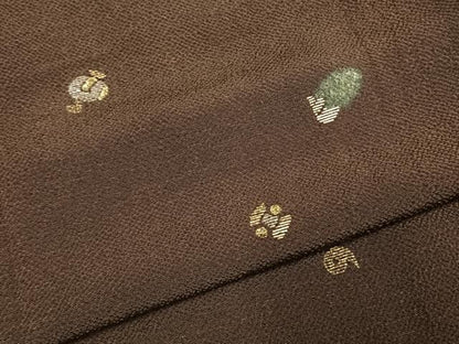 平和屋着物●上質な小紋　竹屋町刺繍　宝尽くし文様　金銀糸　鬼しぼ縮緬　正絹　逸品　AABI9348fy