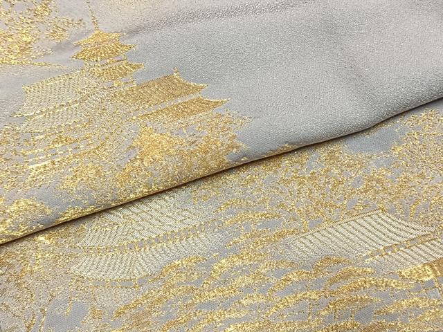 平和屋着物●豪華色留袖　寿光織　風景文　金糸　正絹　逸品　AABI9351fy