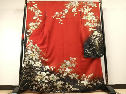 平和屋着物●豪華振袖　草花文　暈し染め　金銀彩　正絹　逸品　AABI9352fy