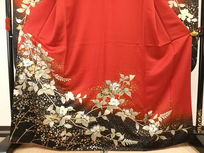 平和屋着物●豪華振袖　草花文　暈し染め　金銀彩　正絹　逸品　AABI9352fy